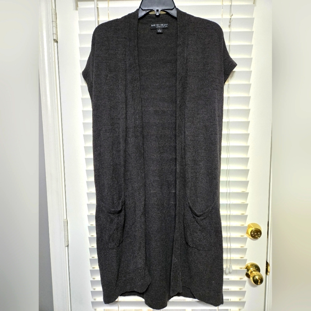Barefoot Dreams CozyChic Ultra Lite Women Sleeveless Long Gray Cardigan Large